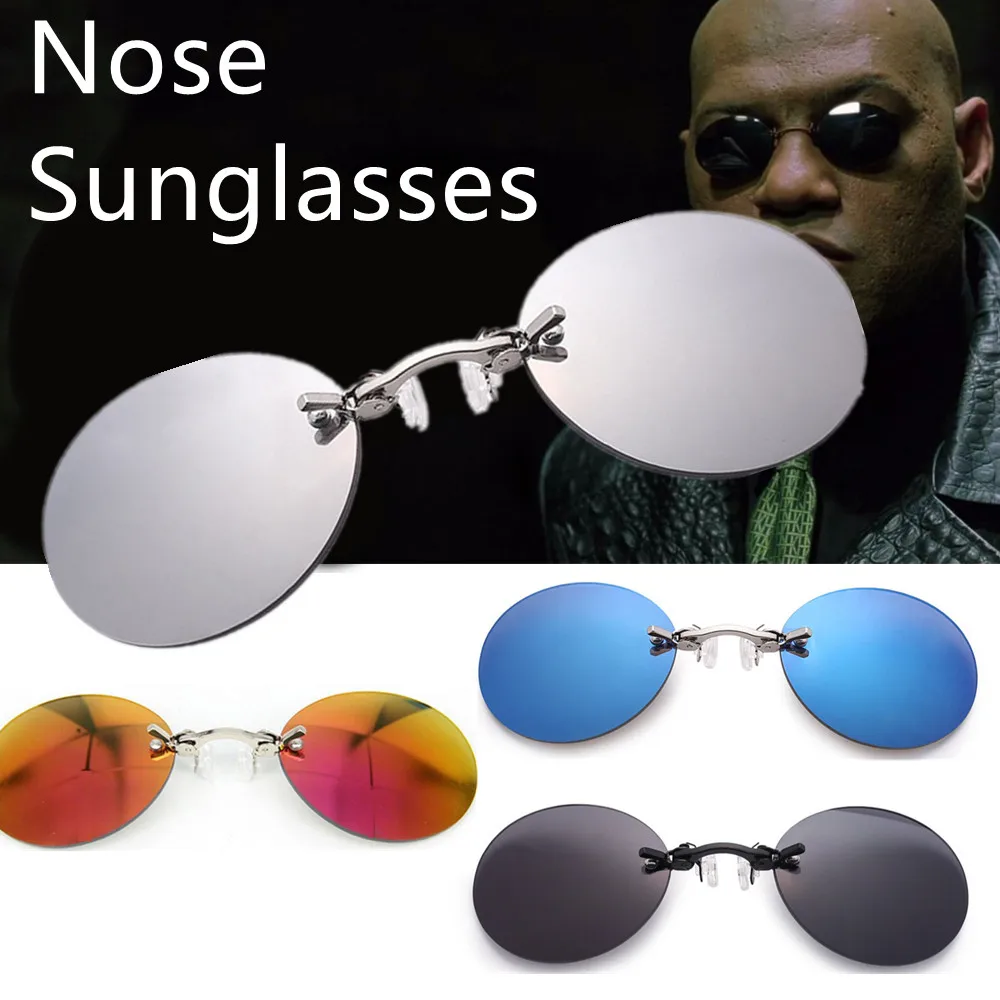 Top Trends: 1pc Clip On Nose Glasses Round Rimless Matrix Morpheus Sunglasses Mini Frameless Vintage Men Eyeglasses UV400 Shoppable Styles