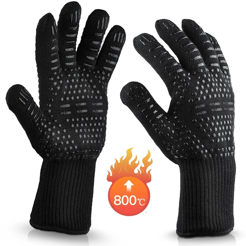 Top Trends: BBQ Gloves High Temperature Resistance Oven Mitts 500 800 Degrees Fireproof Barbecue Heat Insulation Microwave Oven Gloves Shoppable Styles