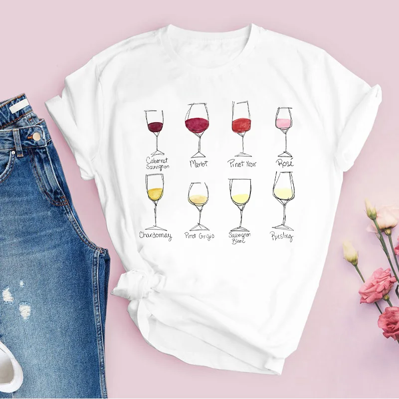 Top Trends: Women Tshirt Tops 2022 Variety Of Wine Print Fashion Trend Lady T Shirt Kawaii Clothing Graphic Cartoon Tops Tee Female T-Shirts Shoppable Styles