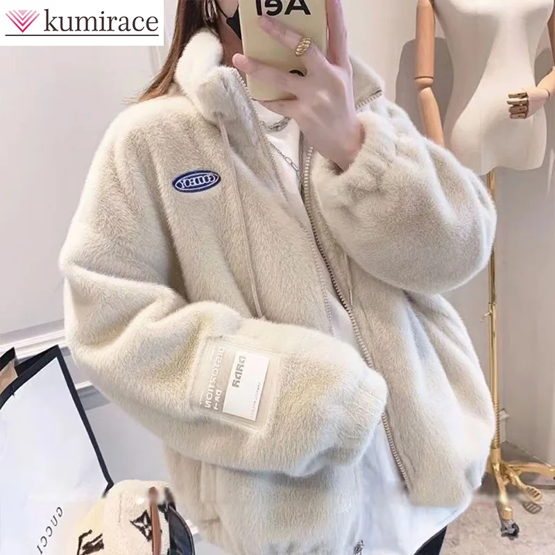 Top Trends: Korean Fashion Casual Set Women's Autumn And Winter Thickened Loose Lamb Wool Coat Wide Leg Pants Two Piece Set Winter Clothes Shoppable Styles - Image 6