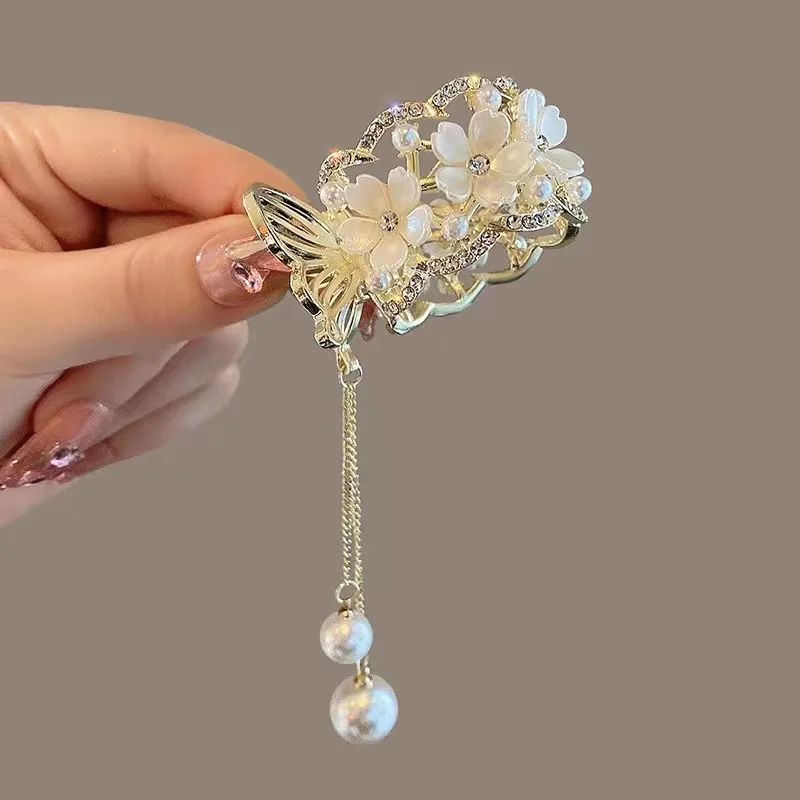 Top Trends: Fashion Rhinestone Tassel Pearl Hair Claws Flowers Hair Clip Women Barrettes Ponytail Holder Hairpins Hair Accessories Gifts Shoppable Styles