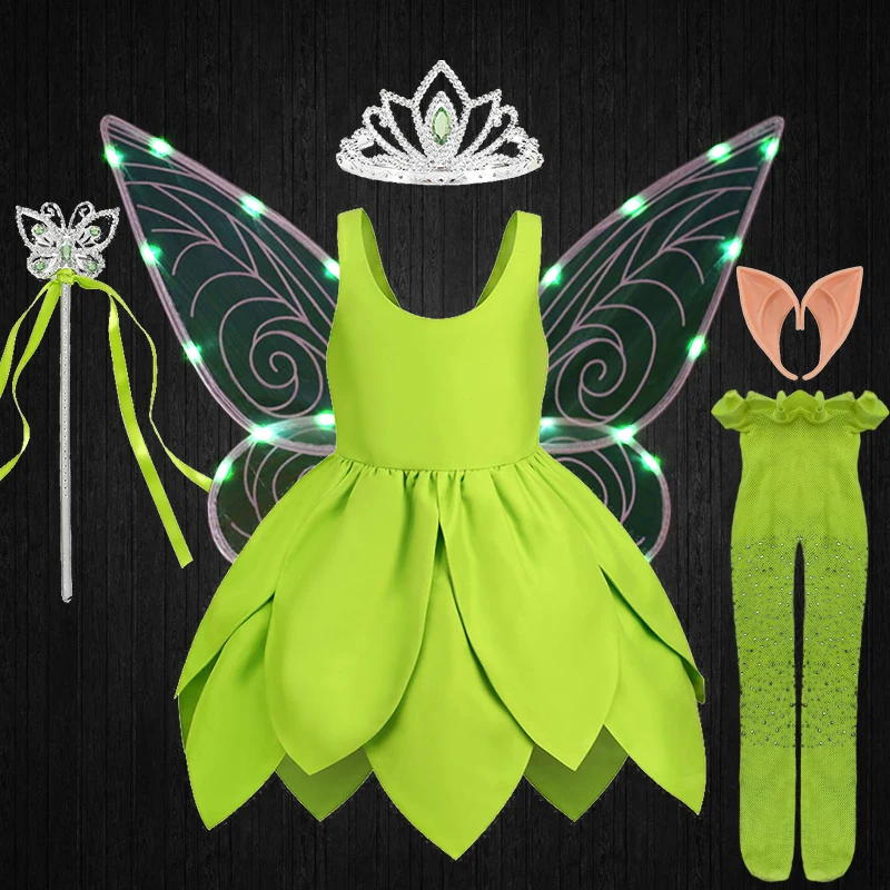 Top Trends: Summer Fancy Girl Green Elf Tinker Bell Backless Dress Christmas Halloween Kids Cosplay Birthday Party Fairy Princess Costumes Shoppable Styles