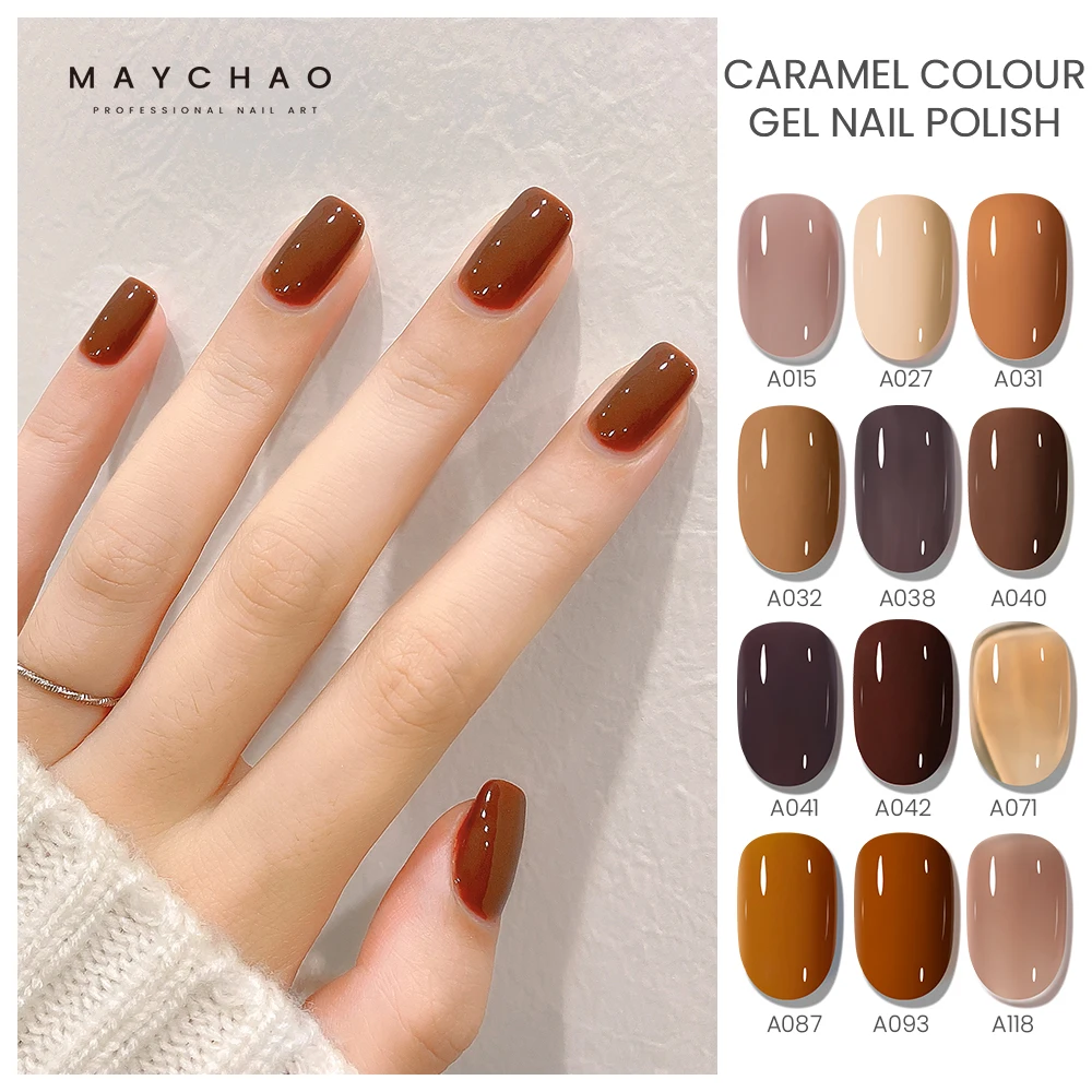 Top Trends: MAYCHAO Brown Caramel Colour Gel Nail Polish 2023 Semi Permanent UV LED Winter Series Soak Off Nail Gel Top Coat Nail Art Design Shoppable Styles