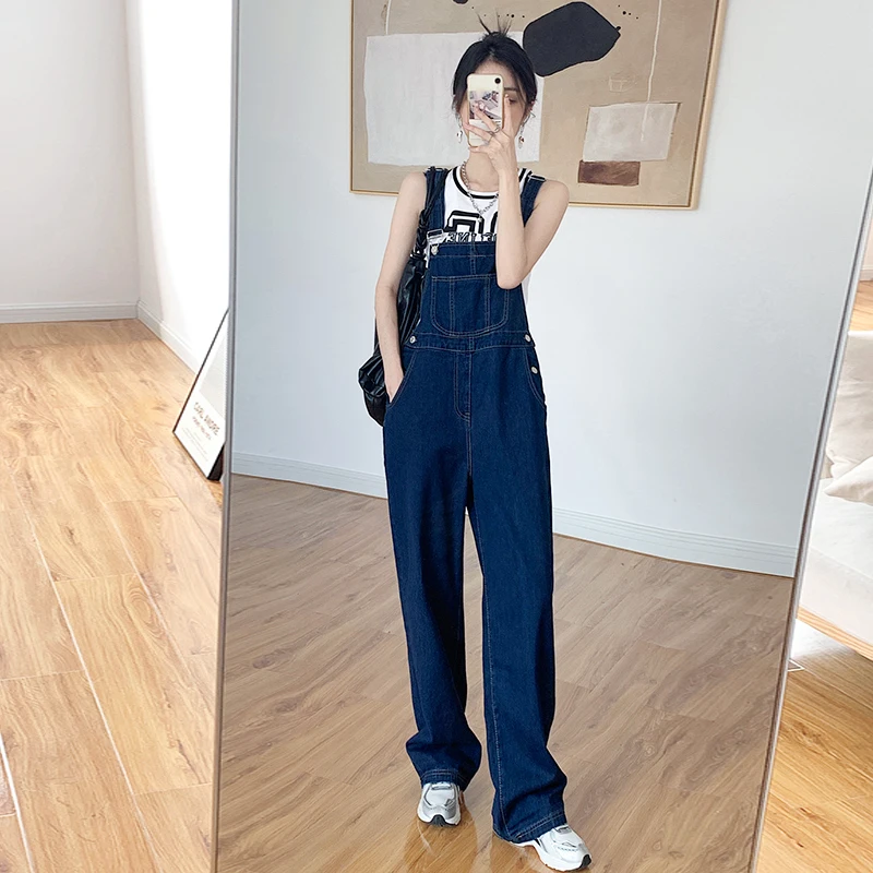 Top Trends: Y2k Retro Dark Blue Overalls Jeans For Women's Korean Fashion Denim Romper Jumpsuit Summer Loose Size High Street Baggy Trousers Shoppable Styles