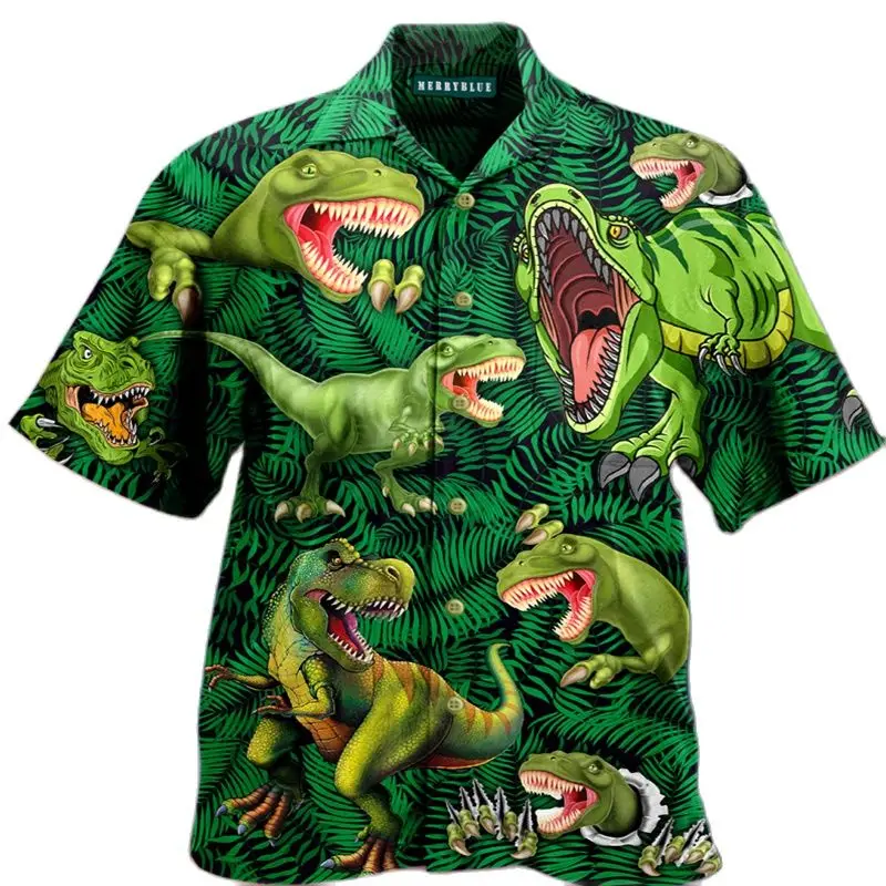 Top Trends: 2022 3d Men's Shirts Breathable Green Dinosaur Hawaiian Shirts Men Youth Couples Beach Multi Color Casual T Shirt Shoppable Styles