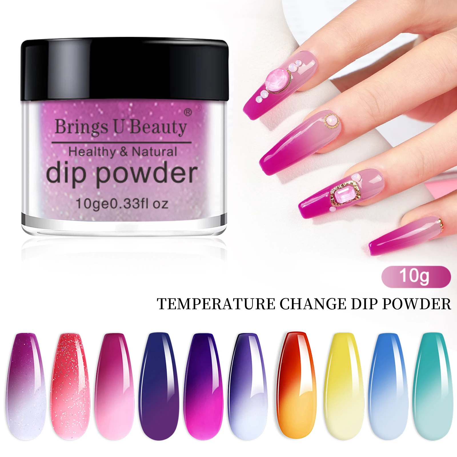 Top Trends: 10g New Arrival Fantastic Glitter Temperature Change Dip Powder Showing Magical Colors Effect Without Lamp Cure Easy Natural Dry Shoppable Styles