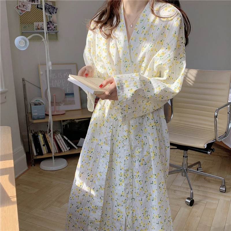 Top Trends: Japanese Kimono Cotton Robes For Women Floral Print Shower Spa Sleepwear Bathrobe Long Sleeve Sleepwear Dressing Gown Home Wear Shoppable Styles