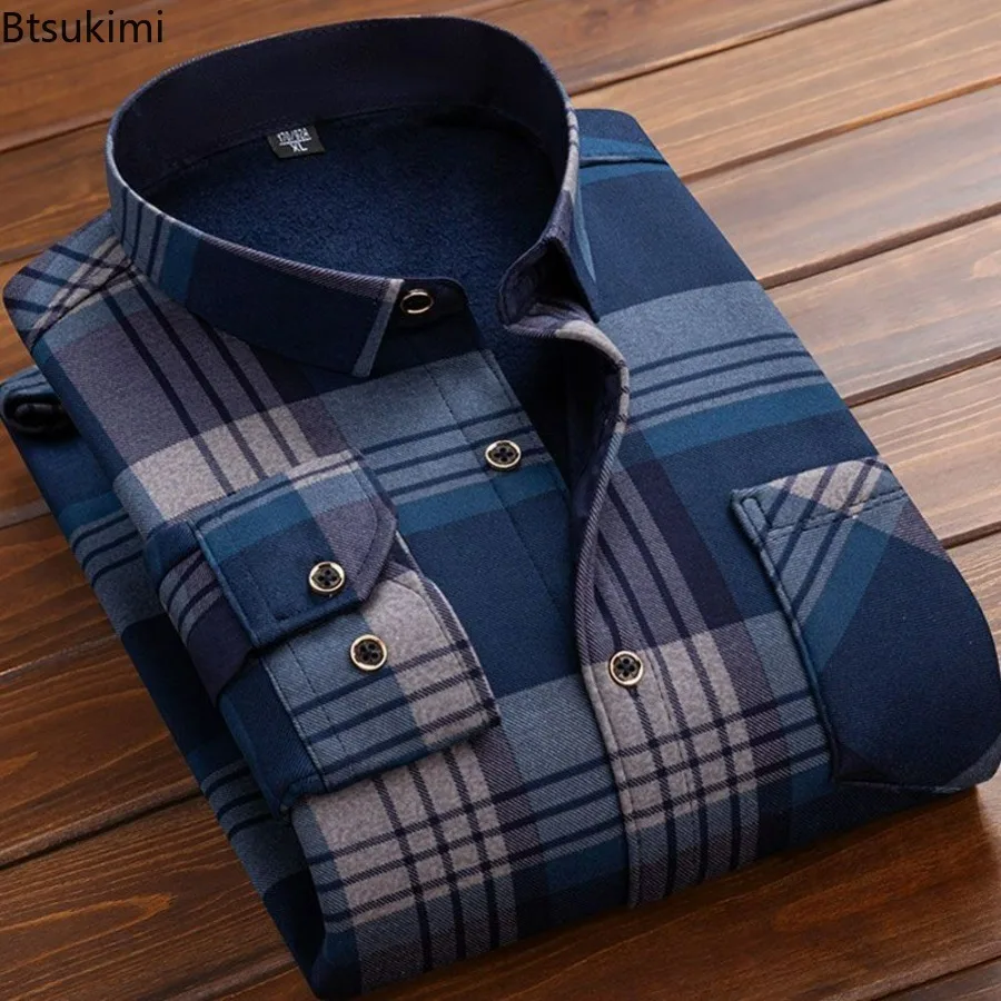 Top Trends: 2024 Men's Autumn Winter Casual Fleece Plaid Shirt Fashion Soft Warm Turn Down Collar Long Sleeve Shirt Male High-Quality Tops Shoppable Styles