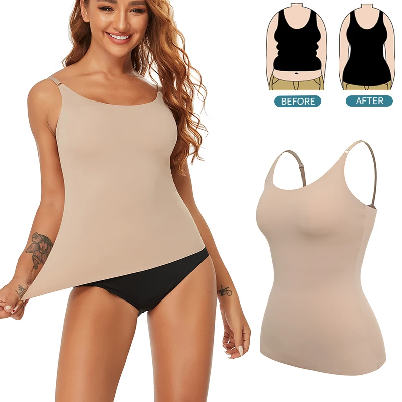 Top Trends: Summer Seamless Shapewear Tops Women Tummy Control Smooth Body Shaper Camisole Nude Black Tank Top Slim Belly Compression Vest Shoppable Styles