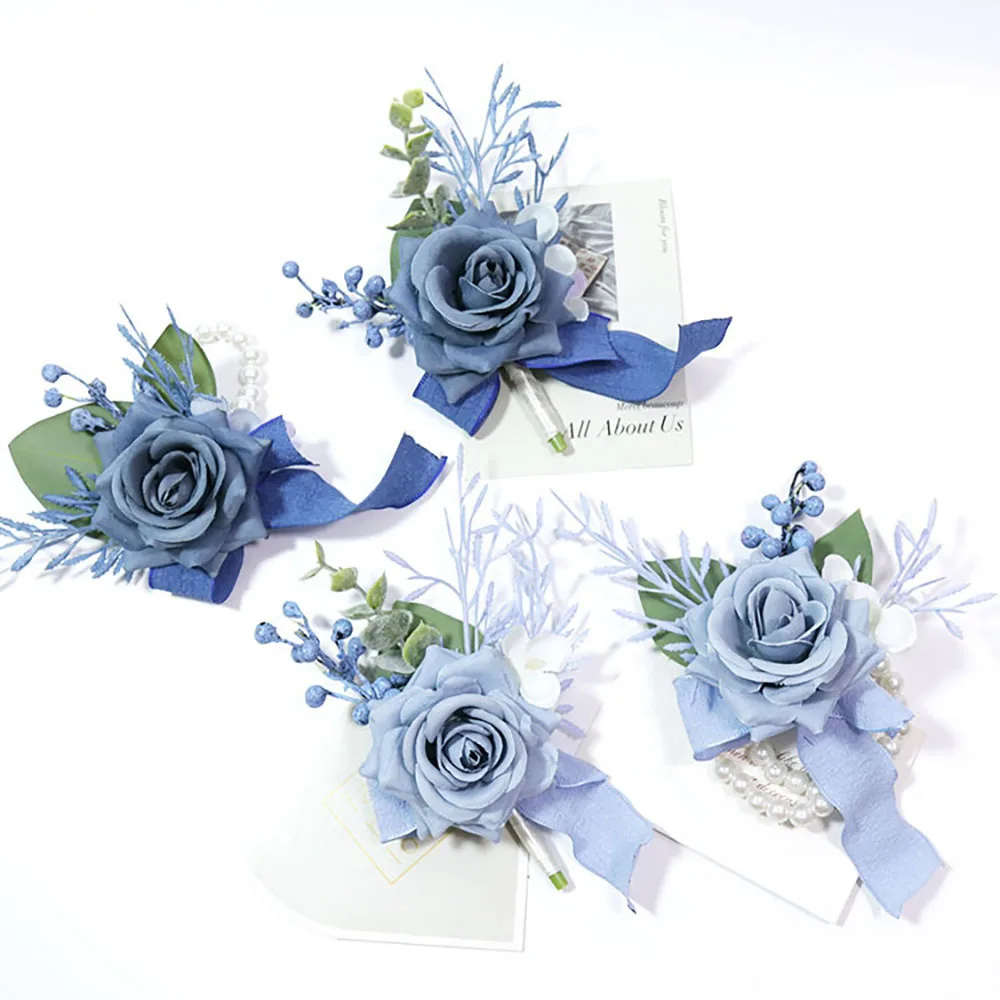 Top Trends: Dark Blue Boutonnieres For Wedding Artifical Flowers Corsage Bracelet Bridesmaids Groom Pins Handmade Akcesoria ślubne Shoppable Styles