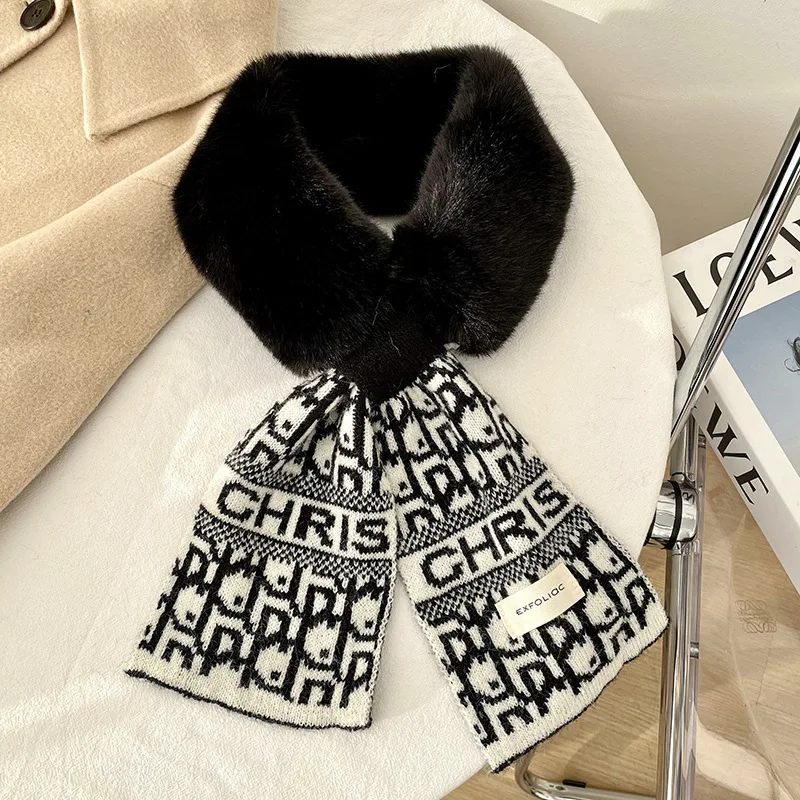 Top Trends: 2022 New Designer Winter Warm Faux Rabbit Fur Collar Scarf Ring Women Luxury Plaid Knitted Snood Scarves For Ladies Neckerchiefs Shoppable Styles