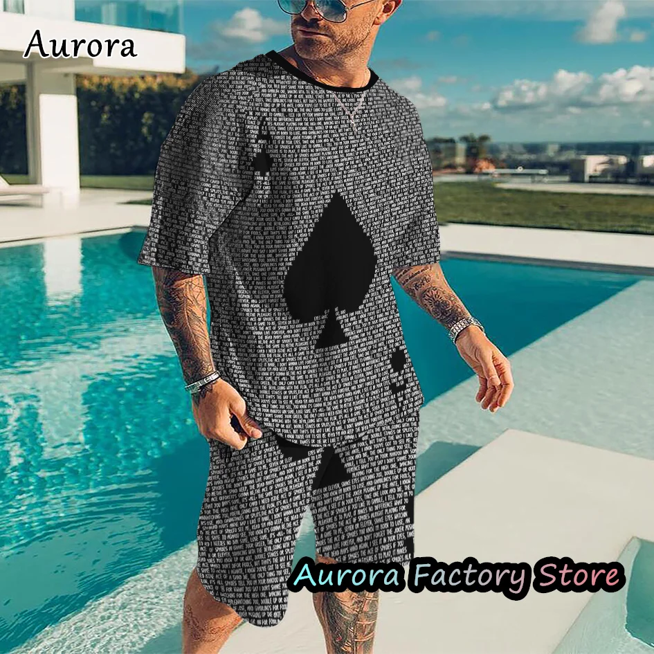 Top Trends: Summer Men&#039;s Fashion Trend Tracksuit 3D Print Poker A T-Shirt Shorts Suit 2 Pieces Casual Outfit Set Male Oversized Clothing Shoppable Styles