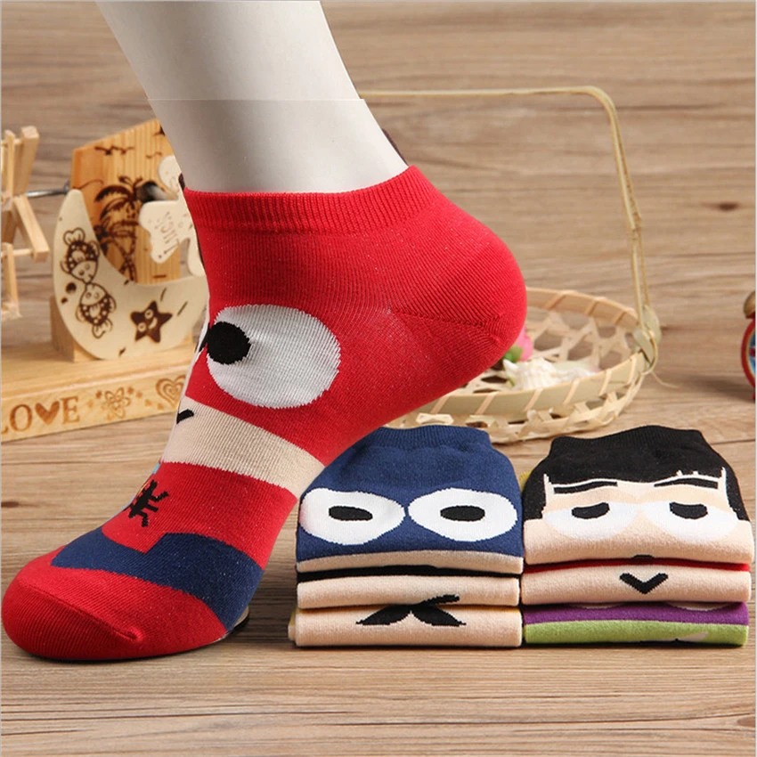 Top Trends: Men Super Hero Cartoon Short Socks Spring Summer High Quality Colorful Art Cotton Sock Men's Funny Anime Ankle Socks Shoppable Styles