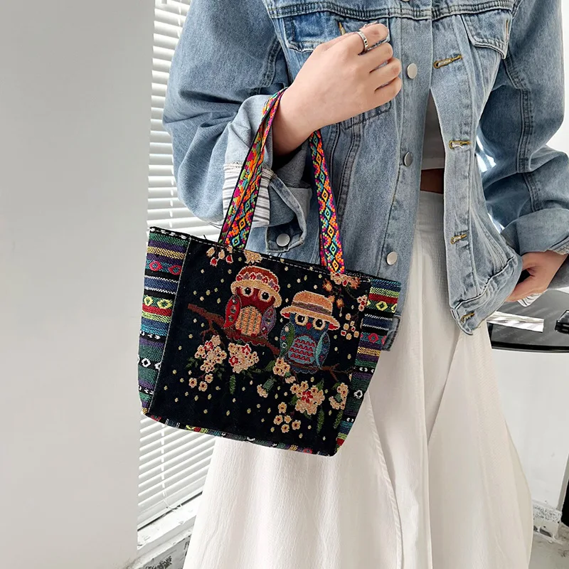 Top Trends: Women Large Capacity Handle Zipper Canvas Tote Shoulder Bag New Fashion Girl Ethnic Style Retro Animal Print Cloth Handbags Shoppable Styles