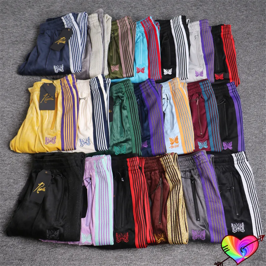 Top Trends: 2022 Multicolor Needles Sport Pants Men Women 1:1 High Quality Multi Embroidered Butterfly Stripe Needles Pants AWGE Trousers Shoppable Styles