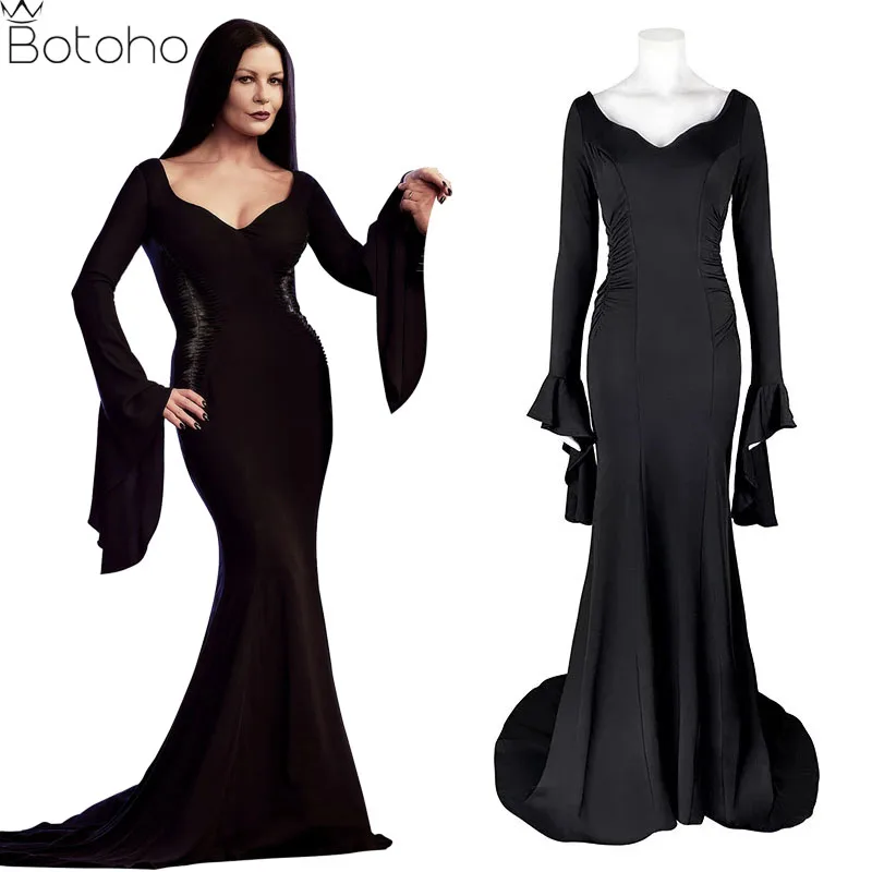 Top Trends: Wednesday Addams Family Morticia Cosplay Costume Wig Black Sexy Up Slim Party Evening Dress For Women Halloween Carnival Clothes Shoppable Styles