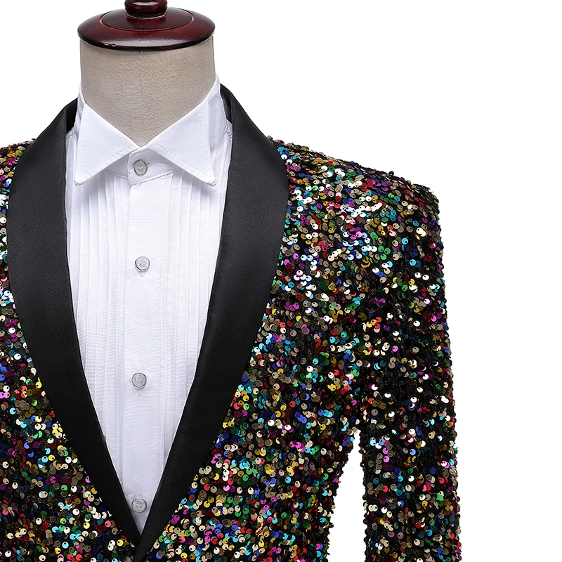 Top Trends: 2024 Men Shawl Collar One Button Blazer Shiny Sequins Bling Men's Blazers Mens Casual Party Stage Costumes Shoppable Styles - Image 4