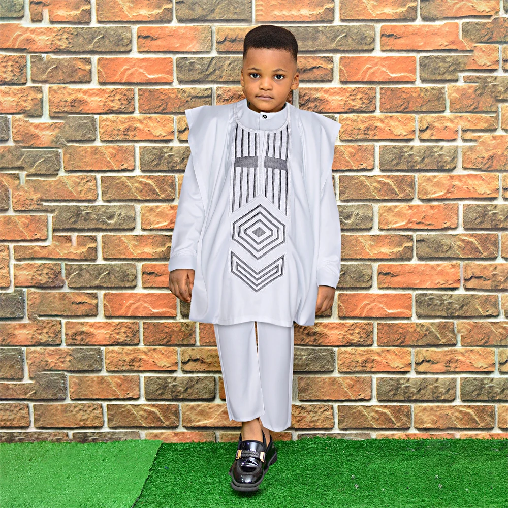 Top Trends: H&amp;D African Tradition Clothes For Kids Boys White Long Sleeve Tops Embroidery Dashiki Robe Shirt Pant Ramadan Trads Wears Shoppable Styles