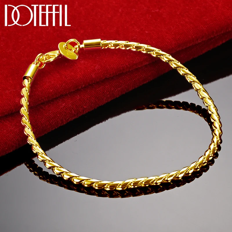 Top Trends: DOTEFFIL 925 Sterling Silver 24K Gold Bracelets 4mm Snake Chain Screw Fits European Charm 20cm DIY Fashion Jewelry Women Gift Shoppable Styles - Image 2