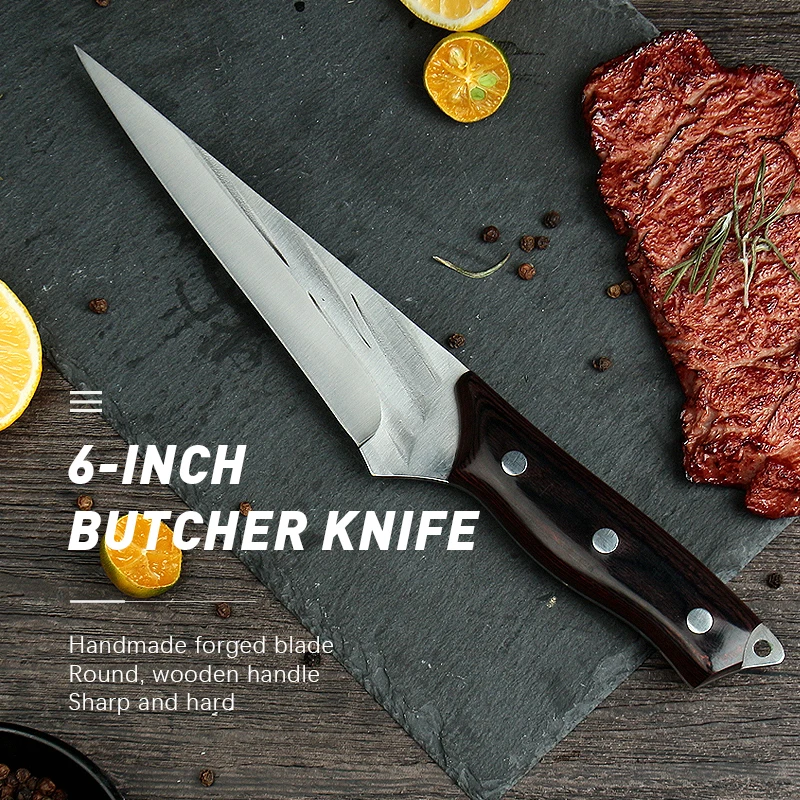 Description Picture 4 of itemForged Boning Knife Set Sharp High Carbon Stainless Steel Kitchen Knives Meat Cleaver Sushi Knife for Slicing Carving Deboning