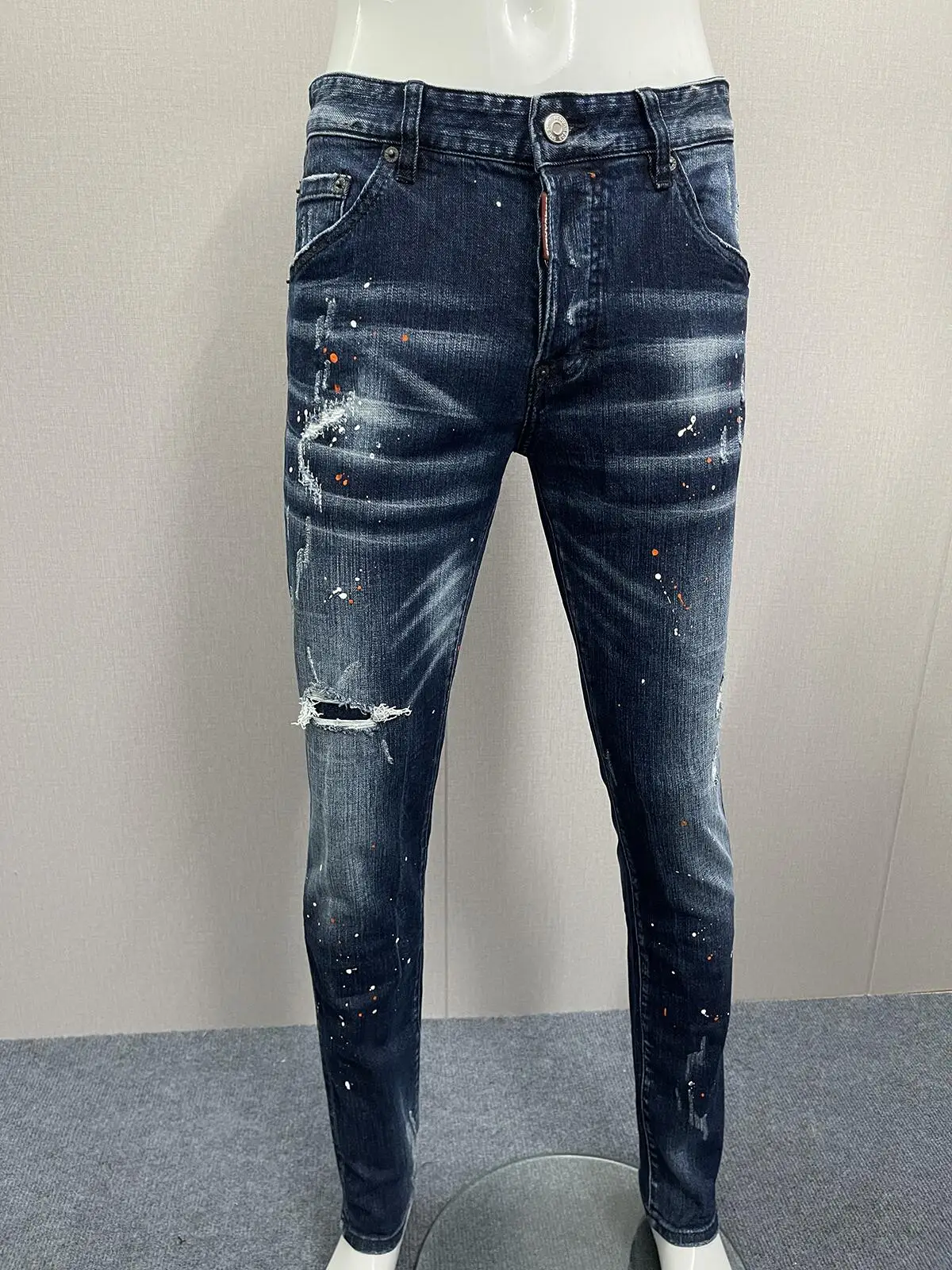 Top Trends: 2023 Spring / Summer New D2 Jeans Fashion Men&#039;s Washed And Worn Patches Versatile Slim Fit Small Foot Blue Pants Shoppable Styles