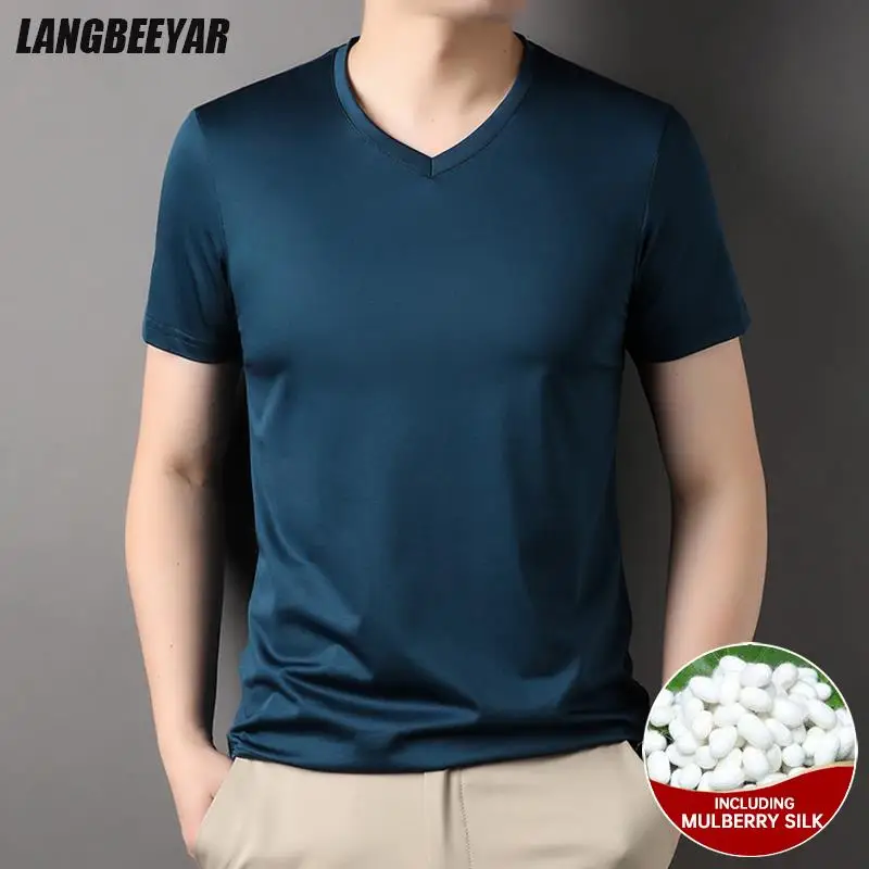 Top Trends: Top Grade 1.7% Mulberry Silk New Summer Brand Tops V Neck T Shirts For Men 2023 Short Sleeve Casual Fashion Mens Clothing Shoppable Styles