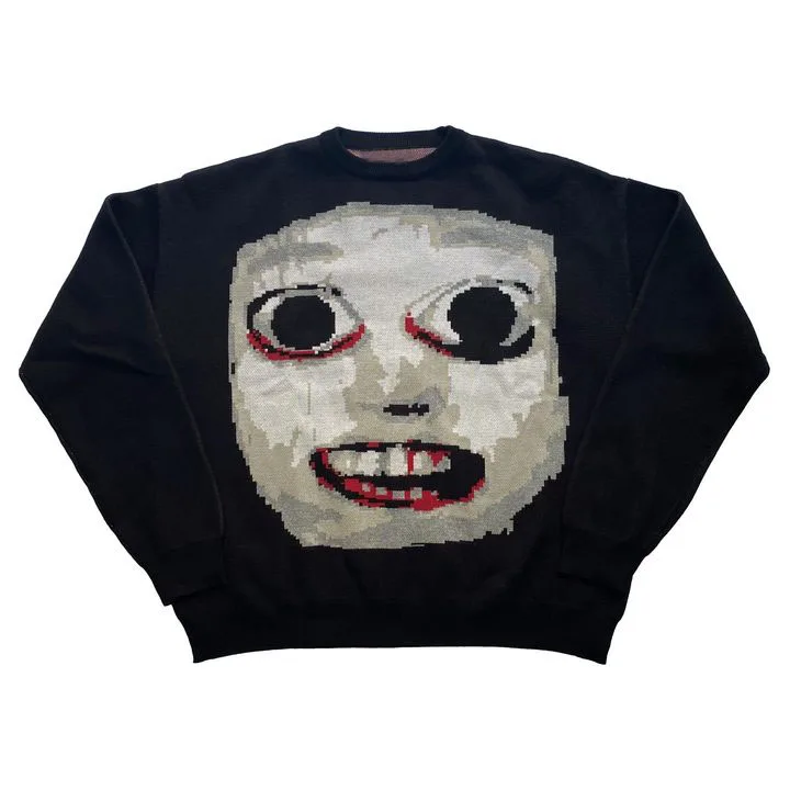 Top Trends: Men Streetwear Sweater Retro Demon Painting Anime Face Knitted Graphic Hip Hop Knitted Sweater Vintage Pullover Casual Sweater Shoppable Styles