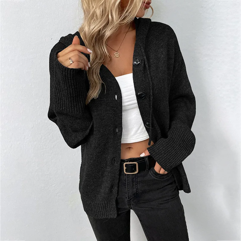 Top Trends: 2023 Autumn And Winter Cardigan For Women Hooded Sweaters V-Neck Solid Long Sleeve Knitted Sweater Drawstring Knitted Coat Woman Shoppable Styles - Image 5