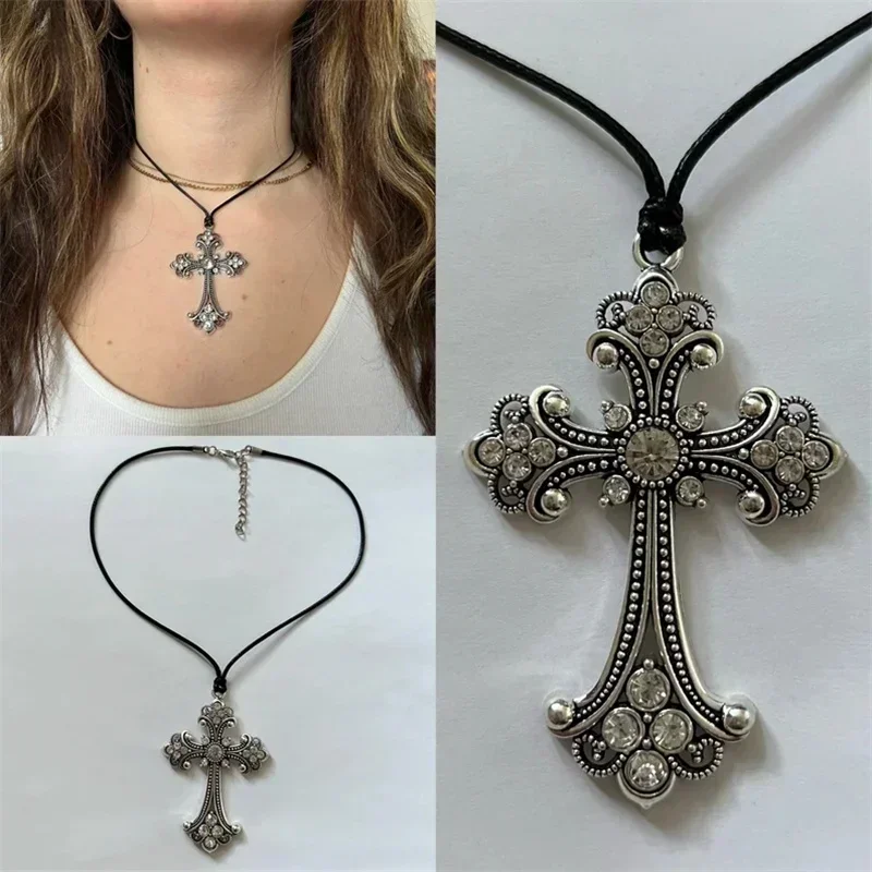 Top Trends: Large Detailed Rhinestone Cross Choker Spiral Hippie Necklace Goth Punk Women Fashion Statement Crucifix Charm Jewelry Gift Shoppable Styles