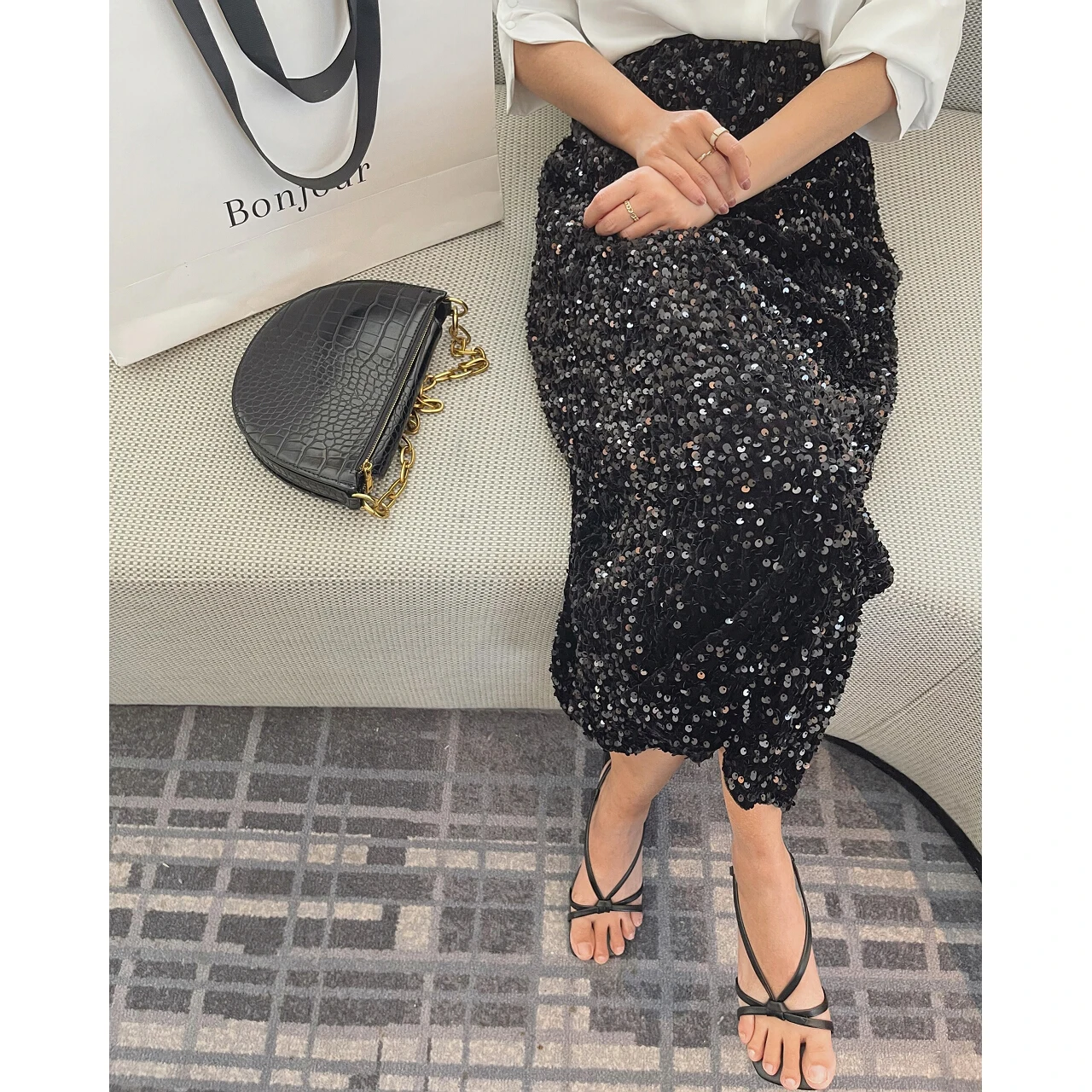 Top Trends: Women Skirt Sequin Korean Fashion Long 2023 New Spring Summer Black Y2k High Waist Elegant Chic Balloon Slit Wrap Sexy Vintage Shoppable Styles