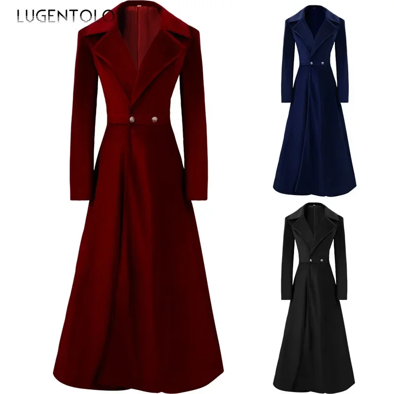 Top Trends: Women Elegant Trench Coat Autumn Winter Slim Lapel Long Sleeve Female Temperament Solid Button Beautiful Velvet Clothing Shoppable Styles