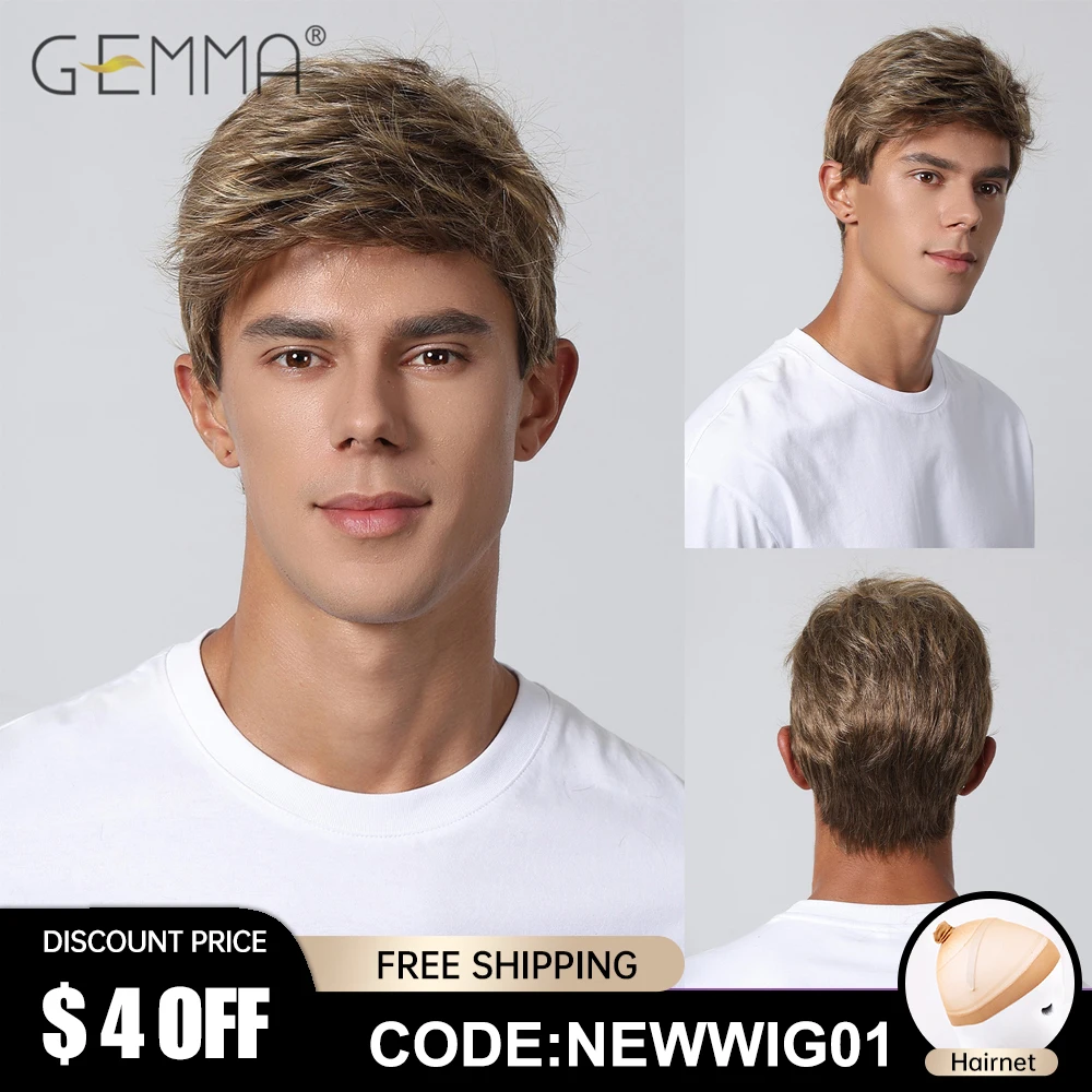 Top Trends: Short Brown Men&#039;s Wigs Synthetic Layered Pixie Cut Hair Wigs For Men Male Natural Fluffy Cosplay Party Daily Wig Heat Resistant Shoppable Styles