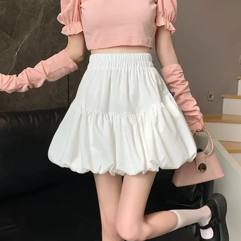 Top Trends: HOUZHOU Mini Balloon Skirt Women Summer Korean Style Cute Solid High Waist Patchwork Casual Loose Bubble Skirt Shorts Girls Shoppable Styles