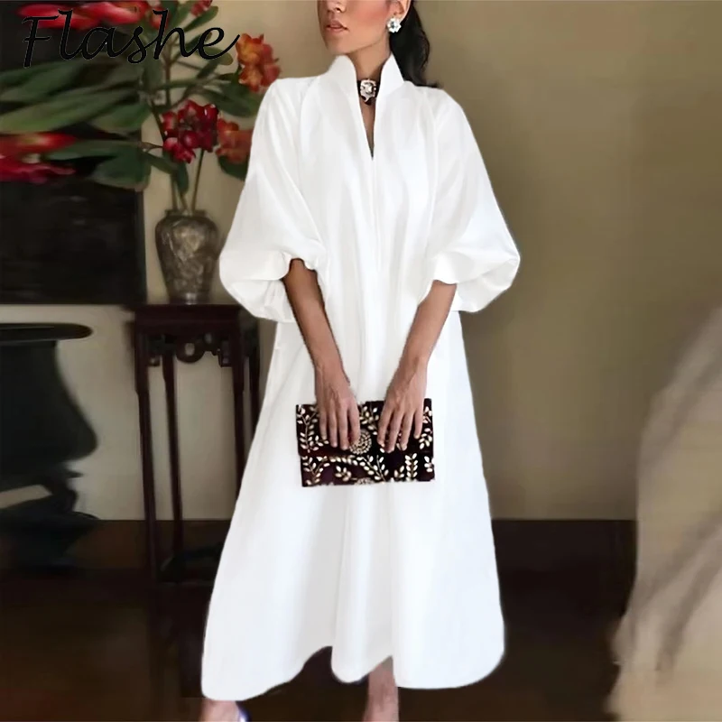 Top Trends: Fashion Maxi Dresses For Women Casual V Neck Long Sleeve White Party Dress Women Casual Half Sleeve Loose Long Dress Shoppable Styles