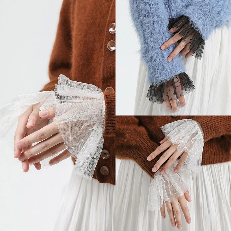 Top Trends: Detachable Cuffs Fake Flared Sleeves Double Layer Lace Pleated Ruched False Cuffs Sweater Blouse Wrist Warmers Fake Sleeve Cuff Shoppable Styles