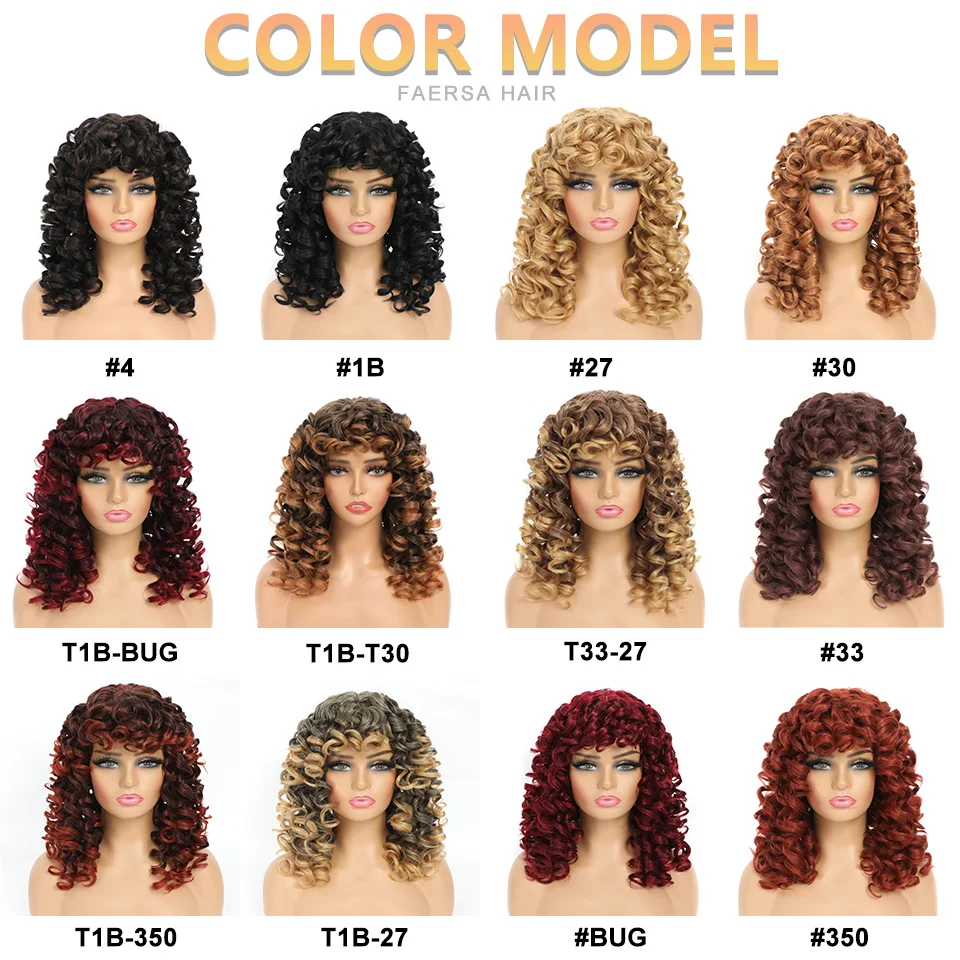 Top Trends: Short Black Curly Wig With Bangs For Women Synthetic Hair Cosplay Wigs Loose Curly Blonde Red Ginger Glueless Afro Hair Wigs Shoppable Styles - Image 3