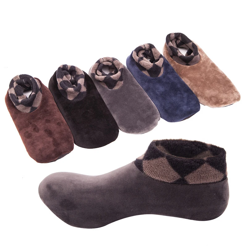 Top Trends: Home Thick Slipper Floor Socks Men Short Socks Soft Fleece Socks Solid Color Thick Warm Bed Sock Non Slip Men Women Winter Warm Shoppable Styles