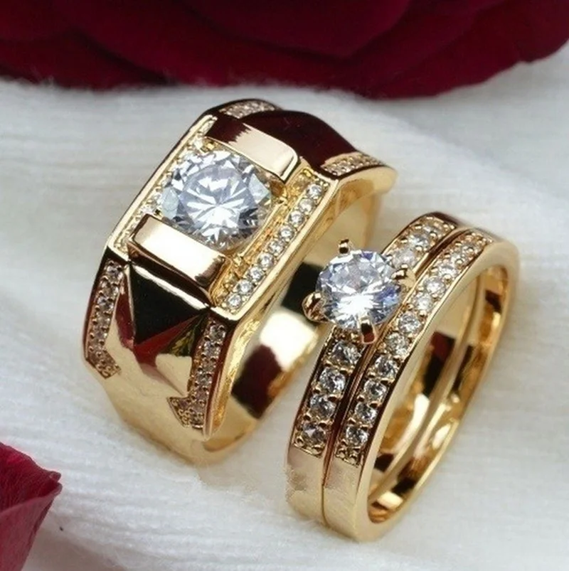 Top Trends: 1pcs Luxury Women Ring Metal Carving Gold Color Inlaid Zircon Stones Couple Ring Bridal Engagement Wedding Jewelry Shoppable Styles