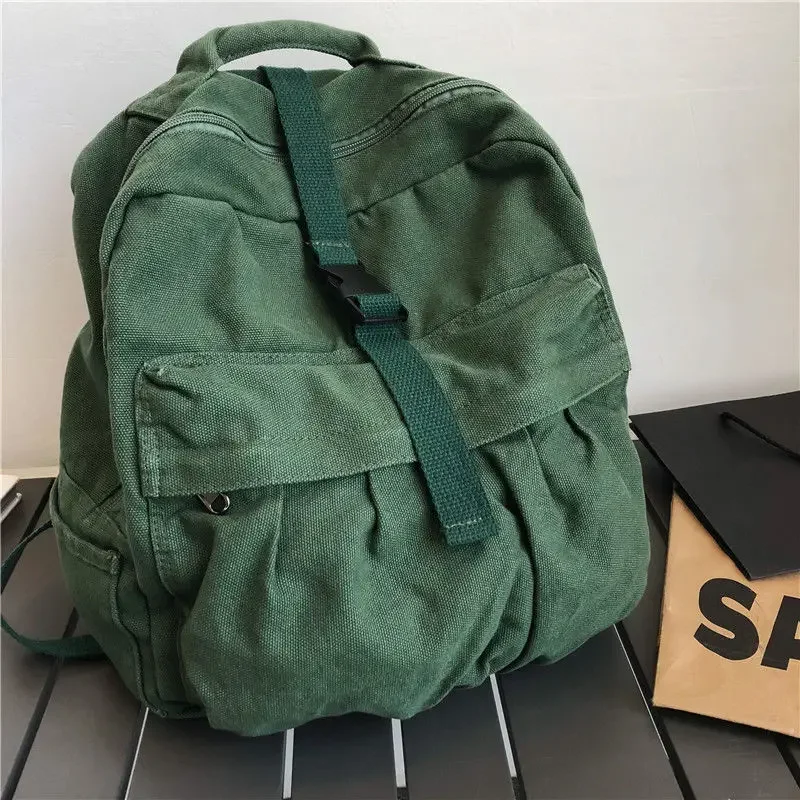 Top Trends: Backpack Canvas Cotton Unisex Solid Softback Zipper Casual High-Capacity Backpack Vintage Bookbag Travel Backpack Shoppable Styles