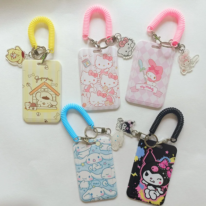 Top Trends: Sanrio Cartoons Protective Case Hello Kitty Kulomi Melody PVC Card Holder+ spring Rope Lanyard ID Anti-lost Pendant Keychain Shoppable Styles