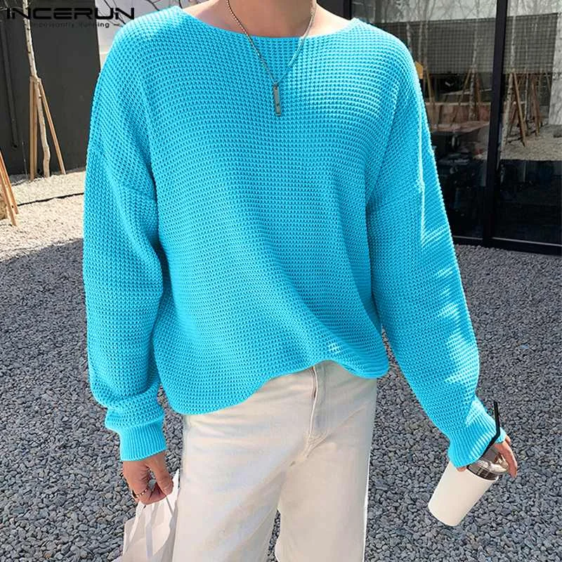 Top Trends: INCERUN Tops 2023 Korean Style Handsome Mens Solid Comfortable Knitted Pullovers Casual Streetwear Loose All-match Sweater S-5XL Shoppable Styles