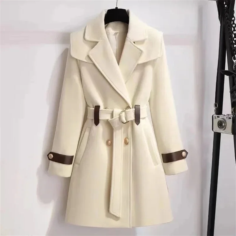 Top Trends: 2023 New Autumn And Winter Wool Jacket Womens Clothing Woolen Coats Slim Belt Elegant Long Coat Female Beige Black Outerwear Shoppable Styles - Image 3