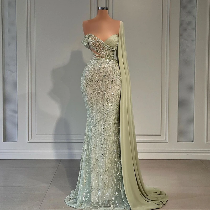 Top Trends: 2023 Green Mermaid Luxury New Evening Dress With Cape Sleeve Formal Prom Dress Sweetheart Elegant One Shoulder Dubai Party Gowns Shoppable Styles