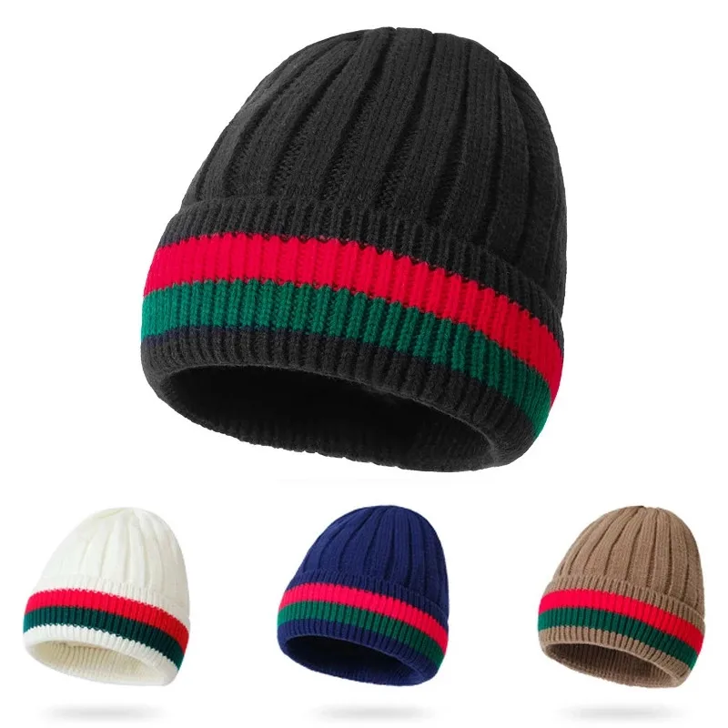 Top Trends: 2020 Winter Autumn Thicken Beanie Hat Women Stripe Knitted Woolen Warm Cotton Brand Couple Women's Knit Hats Skullies Beanies Shoppable Styles