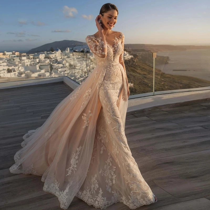 Top Trends: Gorgeous Lace Appliques Long Sleeves Mermaid Wedding Dress For Bride 2023 Button Decoration Illusion Back Vestido De Novia Shoppable Styles