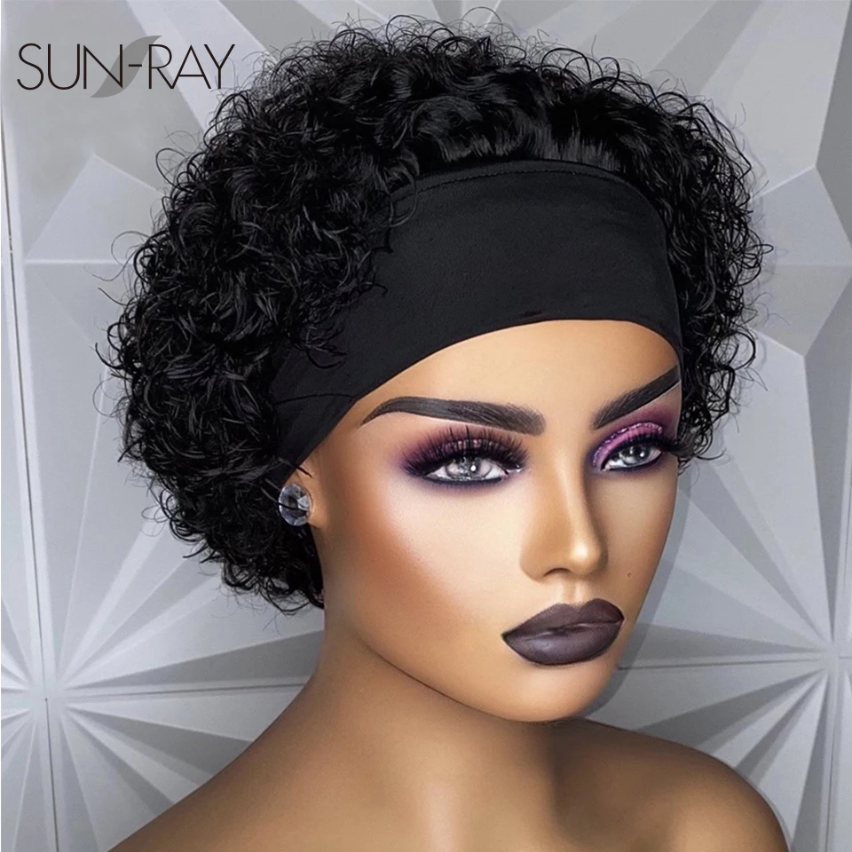 Top Trends: Short Curly Pixie Cut Headband Wig Water Wave Remy Brazilian Human Hair Scarf Wigs For Black Women Glueless Machine Made Wig Shoppable Styles