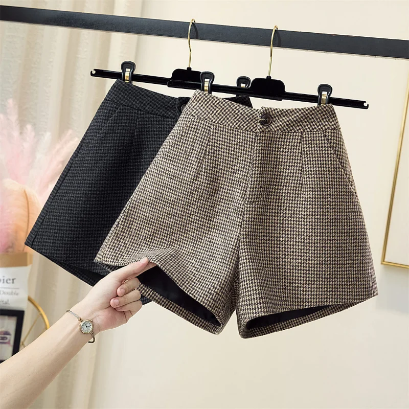 Top Trends: 2023 Autumn New High Waist Wide Leg Shorts Winter Wear Boots Booty Shorts Winter Woolen Houndstooth Shorts For Women Shoppable Styles