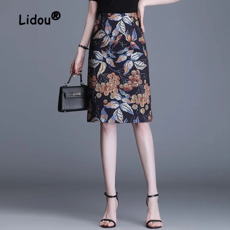 Top Trends: Printed Buttocks Skirt Spring Summer 2023 New Classic Split Mid Length Straight Short Office Casual Floral One Step Skirt Shoppable Styles