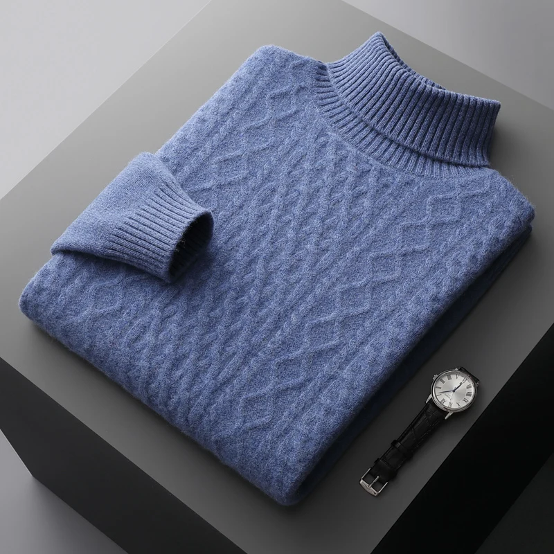 Top Trends: New Autumn And Winter 100% Merino Wool Men&#039;s High-necked Double-stranded Thick Jacquard Pullover Sweater Knitted Bottoming Shirt Shoppable Styles