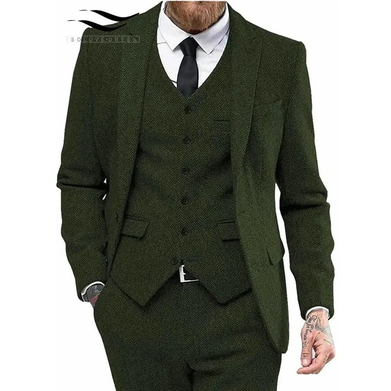 Top Trends: Men&#039;s Bussiness Suit 3 Piece Tweed Herringbone Notch Lapel Wedding Suits Groom Tuxedos Formal Suit(Blazer+ vest+ Pants) Shoppable Styles